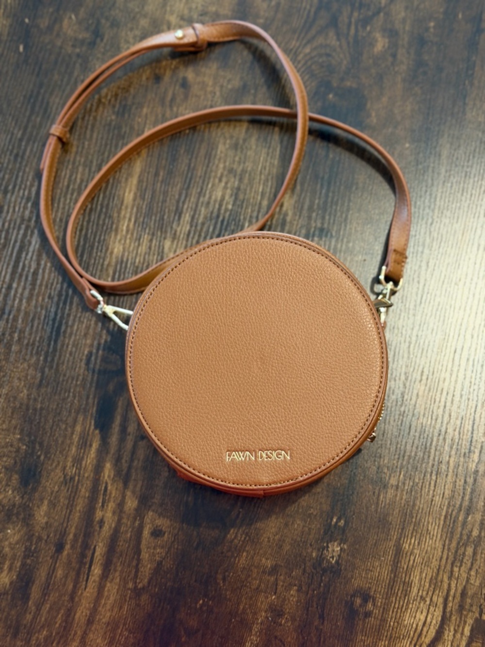 Fawn Design Tan Round Pebbled Leather Crossbody